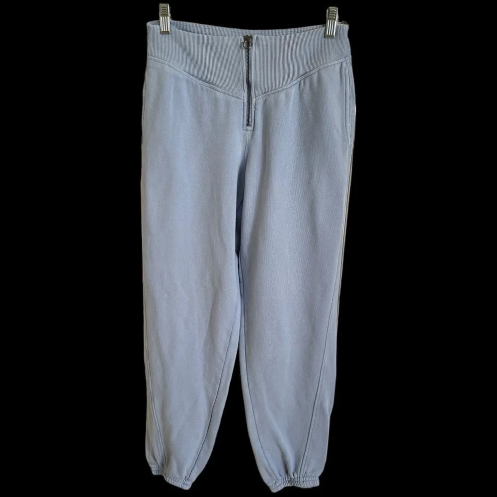 Aerie size Medium‎ Blue Zip Up Fleece Sweatpants Joggers Casual Ribbed Waist